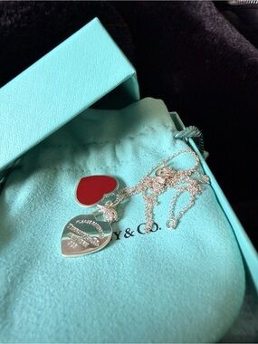 Tiffany & Co. Return to Tiffany Red Double Heart Necklace SMALL Brand New